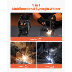 VEVOR MIG Welder, 130Amp Synergic Mig Welding Machine, 3-in-1 Flux Core MIG/Stick/Lift TIG Multi-Process Welder