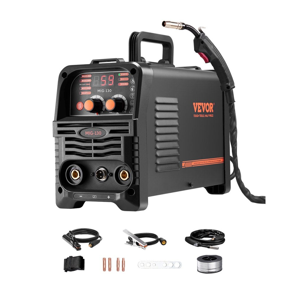 VEVOR MIG Welder, 130Amp Synergic Mig Welding Machine, 3-in-1 Flux Core MIG/Stick/Lift TIG Multi-Process Welder
