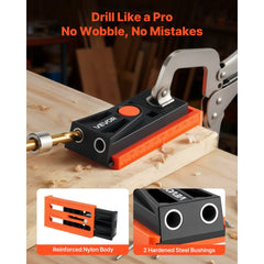 VEVOR Pocket Hole Jig Kit, 1/2 to 1-1/2 in Adjustable, Mini Jig Pocket Hole System with Step Drill, Hex Wrench, Drill