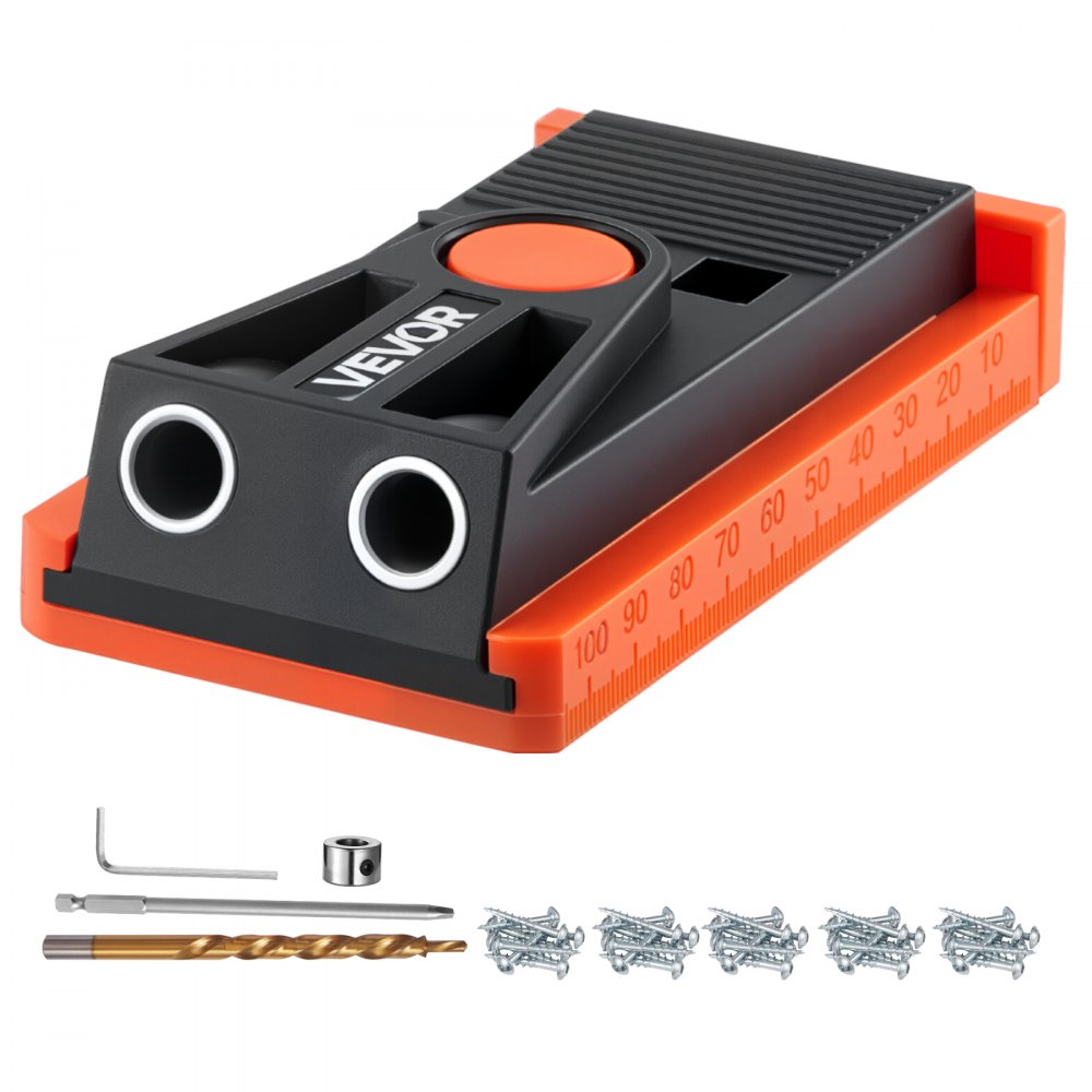 VEVOR Pocket Hole Jig Kit, 1/2 to 1-1/2 in Adjustable, Mini Jig Pocket Hole System with Step Drill, Hex Wrench, Drill