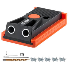 VEVOR Pocket Hole Jig Kit, 1/2 to 1-1/2 in Adjustable, Mini Jig Pocket Hole System with Step Drill, Hex Wrench, Drill