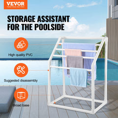 VEVOR Towel Rack, 5 Bars Outdoor PVC Towel Holder, Freestanding Pool Towel Hanger Stand with Clips, Bag & Hook, Outdoor