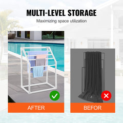 VEVOR Towel Rack, 5 Bars Outdoor PVC Towel Holder, Freestanding Pool Towel Hanger Stand with Clips, Bag & Hook, Outdoor