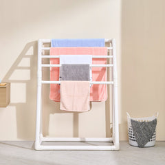 VEVOR Towel Rack, 5 Bars Outdoor PVC Towel Holder, Freestanding Pool Towel Hanger Stand with Clips, Bag & Hook, Outdoor