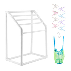 VEVOR Towel Rack, 5 Bars Outdoor PVC Towel Holder, Freestanding Pool Towel Hanger Stand with Clips, Bag & Hook, Outdoor