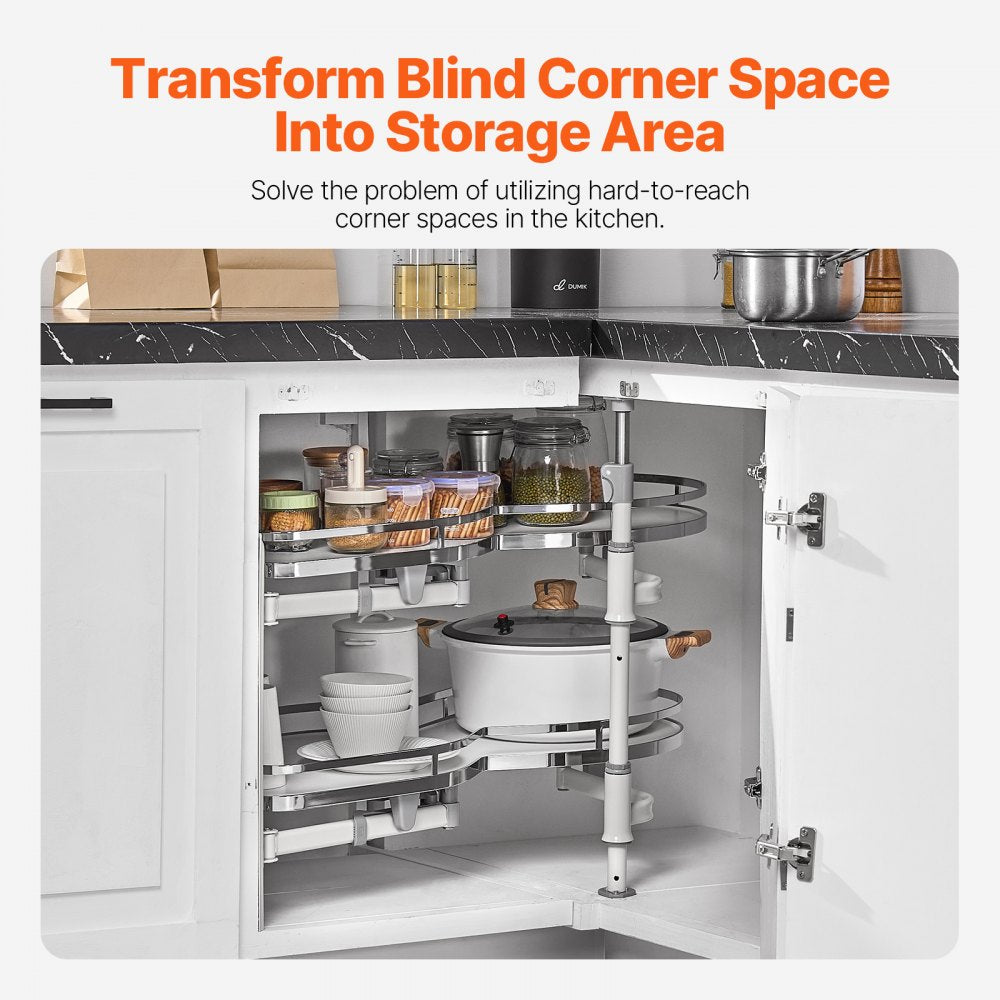 VEVOR Swing Left Blind Corner Cabinet, Pull Out Organizer for 36 inch Width Blind Cabinet, 2 Tier Height Adjustable