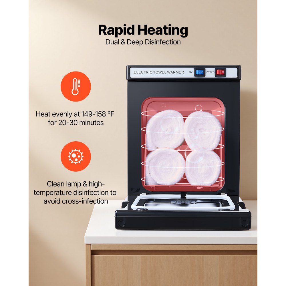VEVOR Hot Towel Warmer, 1.1 gal Small Towel Warmer Cabinet with Clip & Stainless Steel Rack, Holds up 8-12 Towels