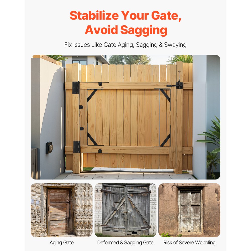 VEVOR Gate Corner Brace Bracket, Anti Sag Gate Frame Hardware Kit, Gate Frame Brace Bracket with Latch Lock Rope, Latch