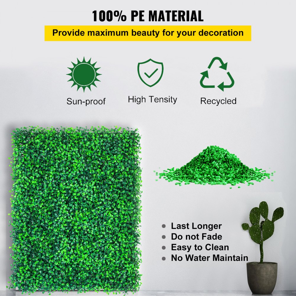 VEVOR Artificial Boxwood Panels, 20 PCS 20"x20" Boxwood Hedge Wall Panels, PE Artificial Grass Backdrop Wall 1.6"