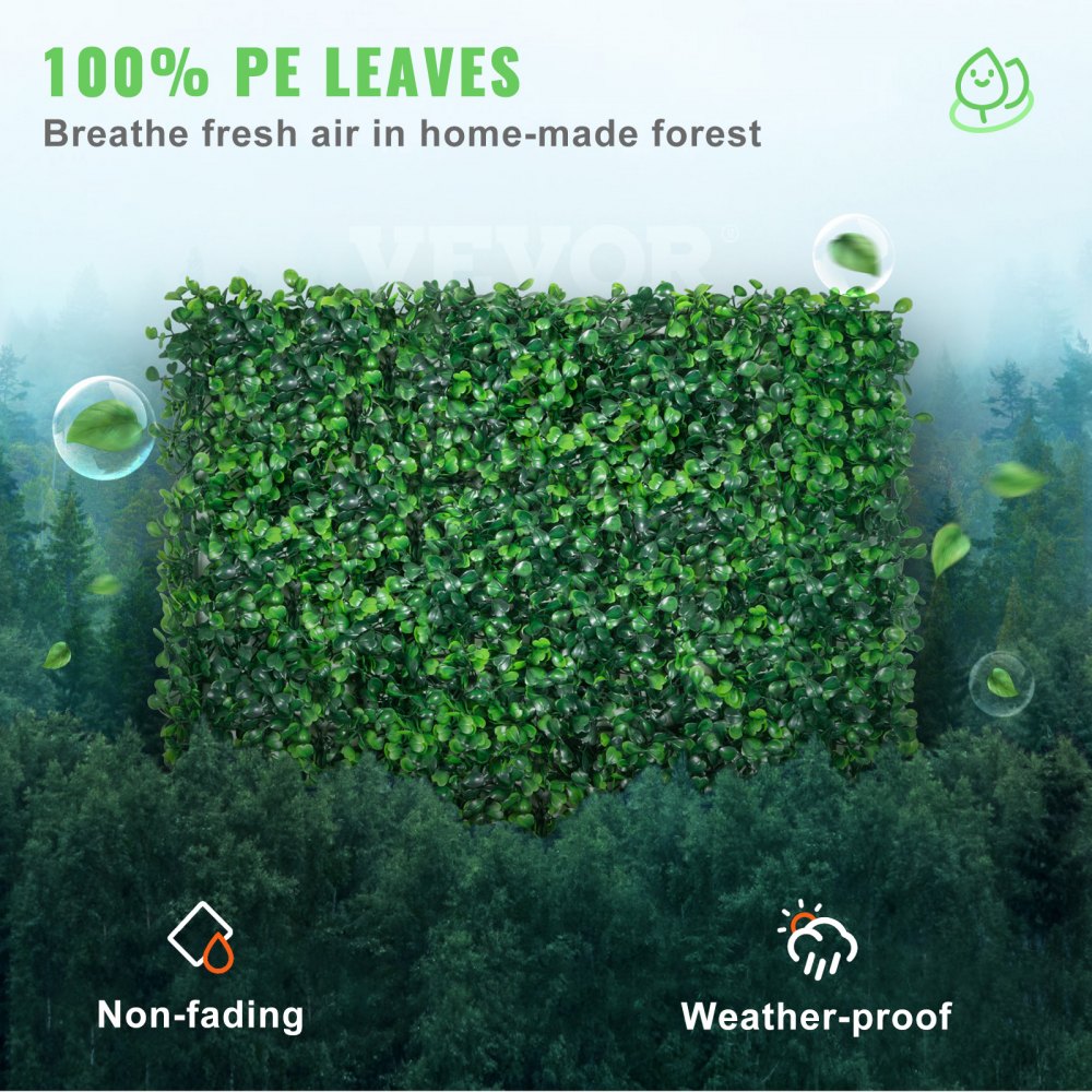 VEVOR 12PCS 20x20inch Artificial Boxwood Panels,Boxwood Hedge Wall Panels,Artificial Grass Backdrop Wall 1.6",Privacy
