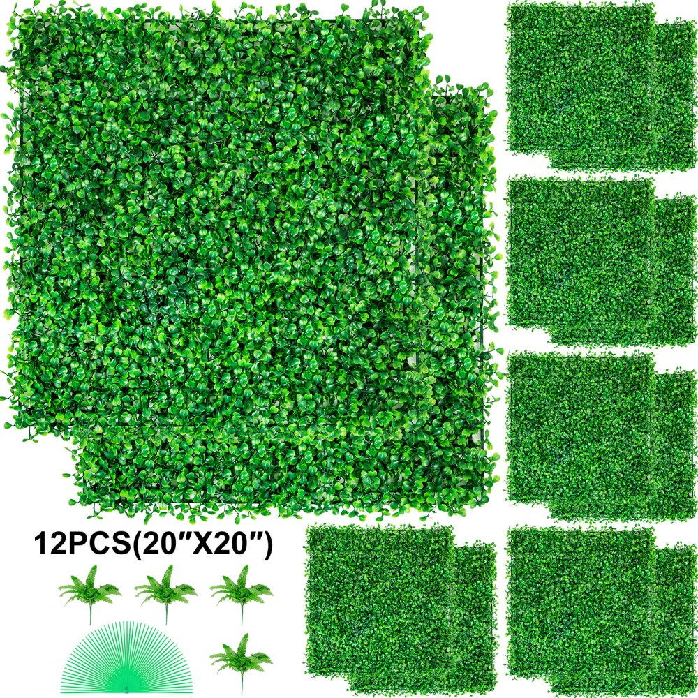 VEVOR 12PCS 20x20inch Artificial Boxwood Panels,Boxwood Hedge Wall Panels,Artificial Grass Backdrop Wall 1.6",Privacy