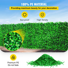 VEVOR Artificial Boxwood Panel UV 24pcs Boxwood Hedge Wall Panels Artificial Grass Backdrop Wall 10" X 10" 4 cm Green