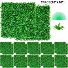 VEVOR Artificial Boxwood Panel UV 24pcs Boxwood Hedge Wall Panels Artificial Grass Backdrop Wall 10" X 10" 4 cm Green