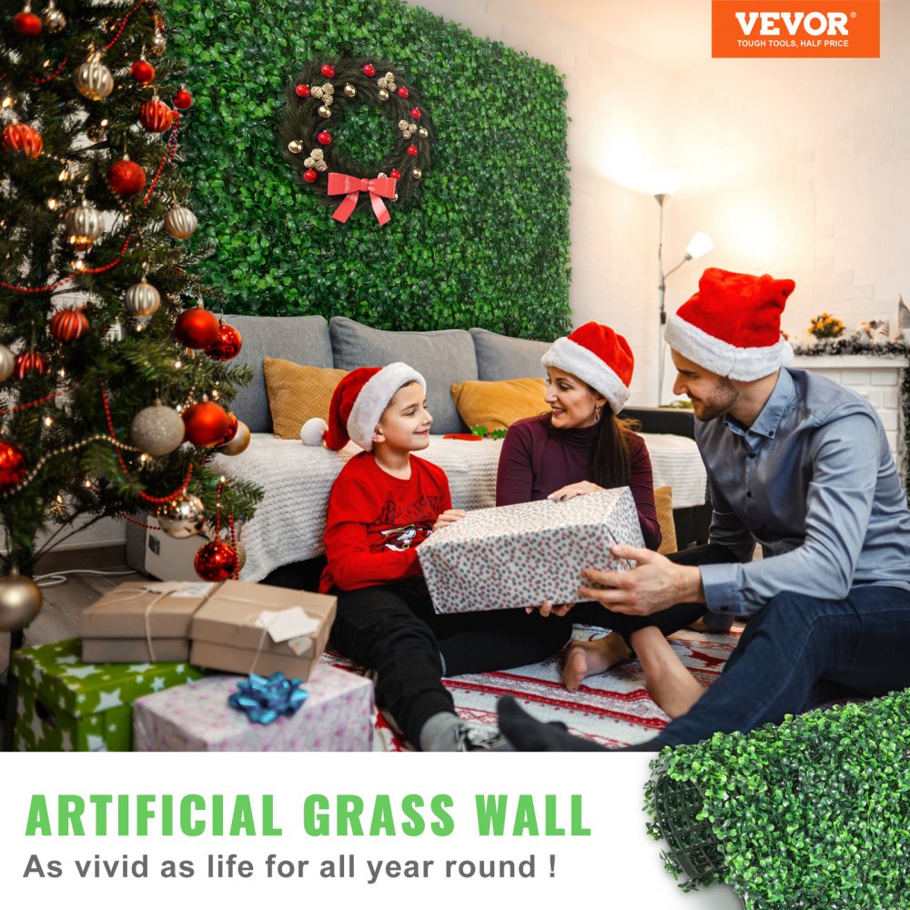 VEVOR Artificial Boxwood Panel UV 24pcs Boxwood Hedge Wall Panels Artificial Grass Backdrop Wall 20" X 20" 4 cm Green