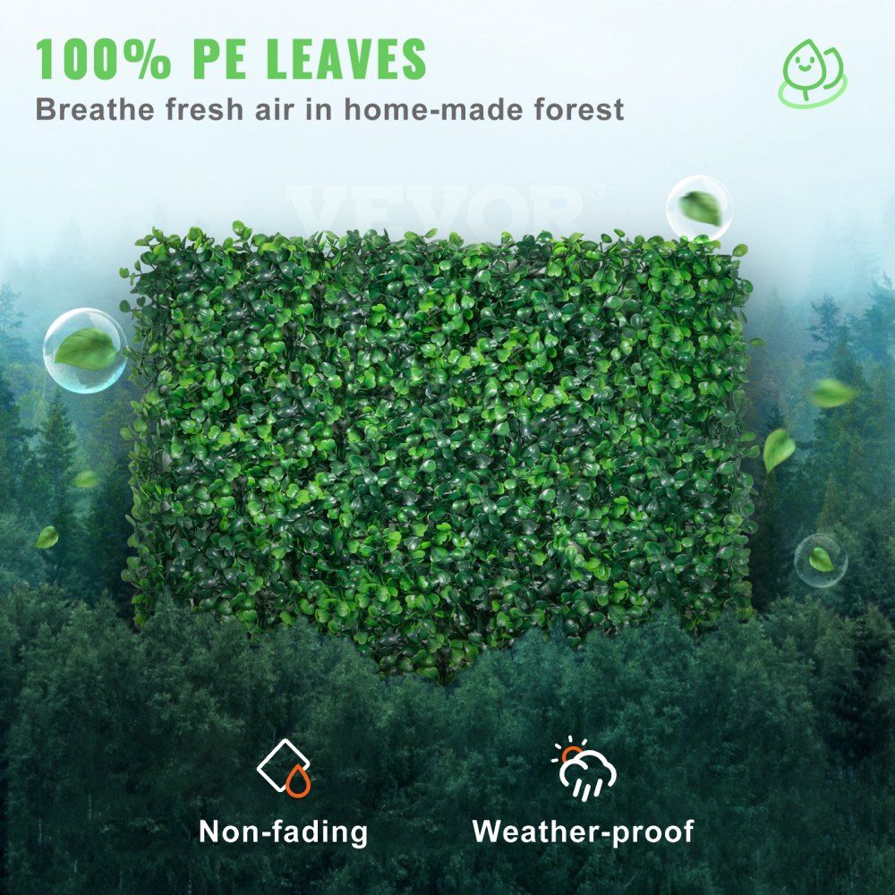 VEVOR Artificial Boxwood Panel UV 24pcs Boxwood Hedge Wall Panels Artificial Grass Backdrop Wall 20" X 20" 4 cm Green
