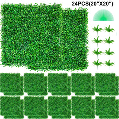 VEVOR Artificial Boxwood Panel UV 24pcs Boxwood Hedge Wall Panels Artificial Grass Backdrop Wall 20" X 20" 4 cm Green