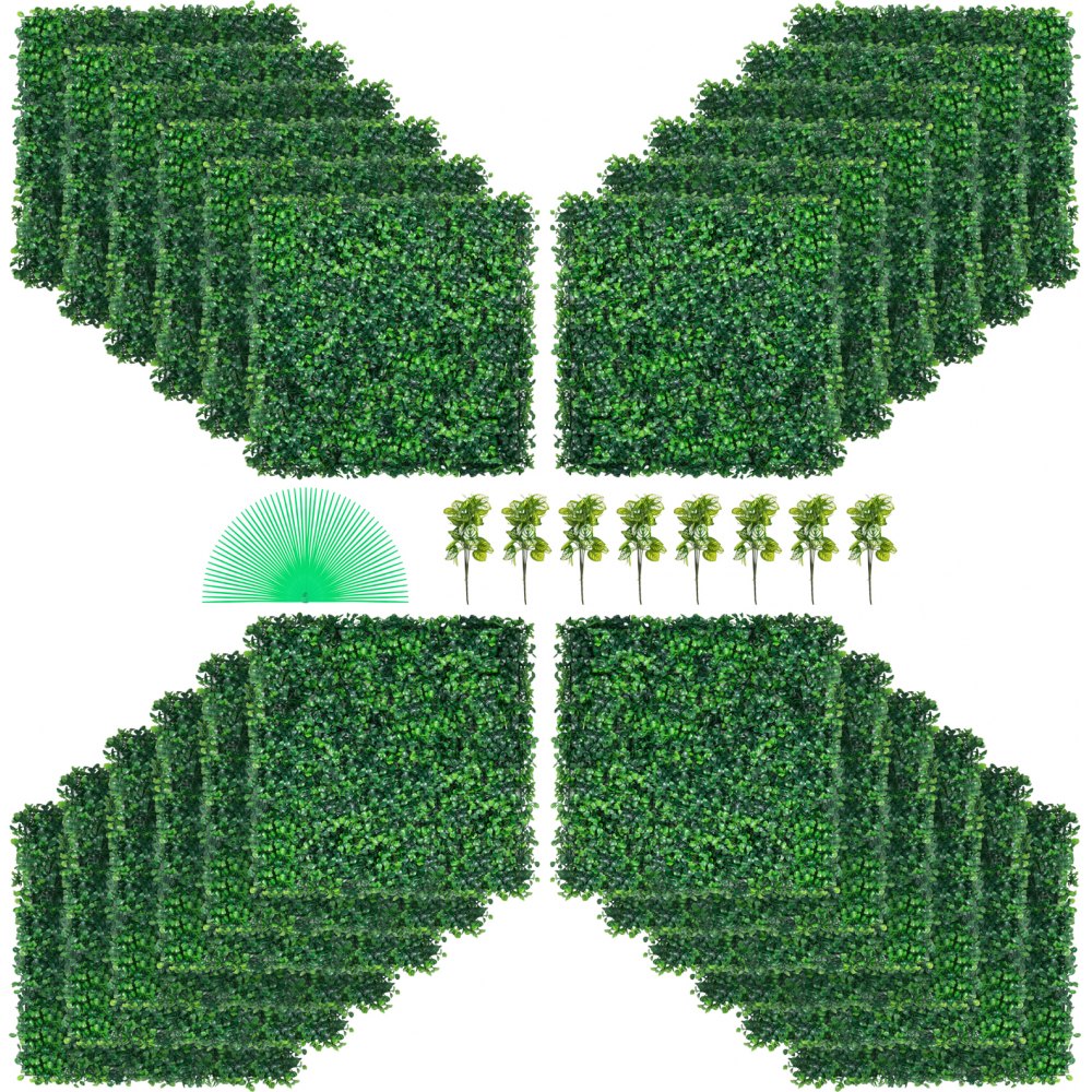VEVOR Artificial Boxwood Panel UV 24pcs Boxwood Hedge Wall Panels Artificial Grass Backdrop Wall 20" X 20" 4 cm Green