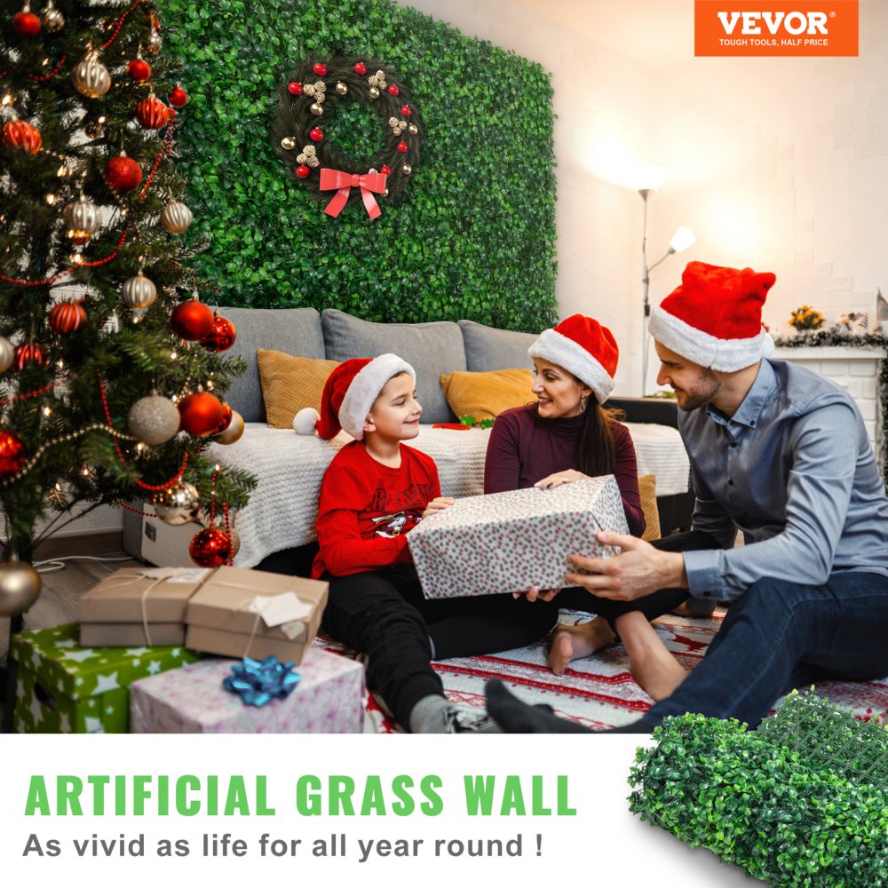 VEVOR Artificial Boxwood Panel UV 24pcs Boxwood Hedge Wall Panels Artificial Grass Backdrop Wall 24" X 16" 4 cm Green