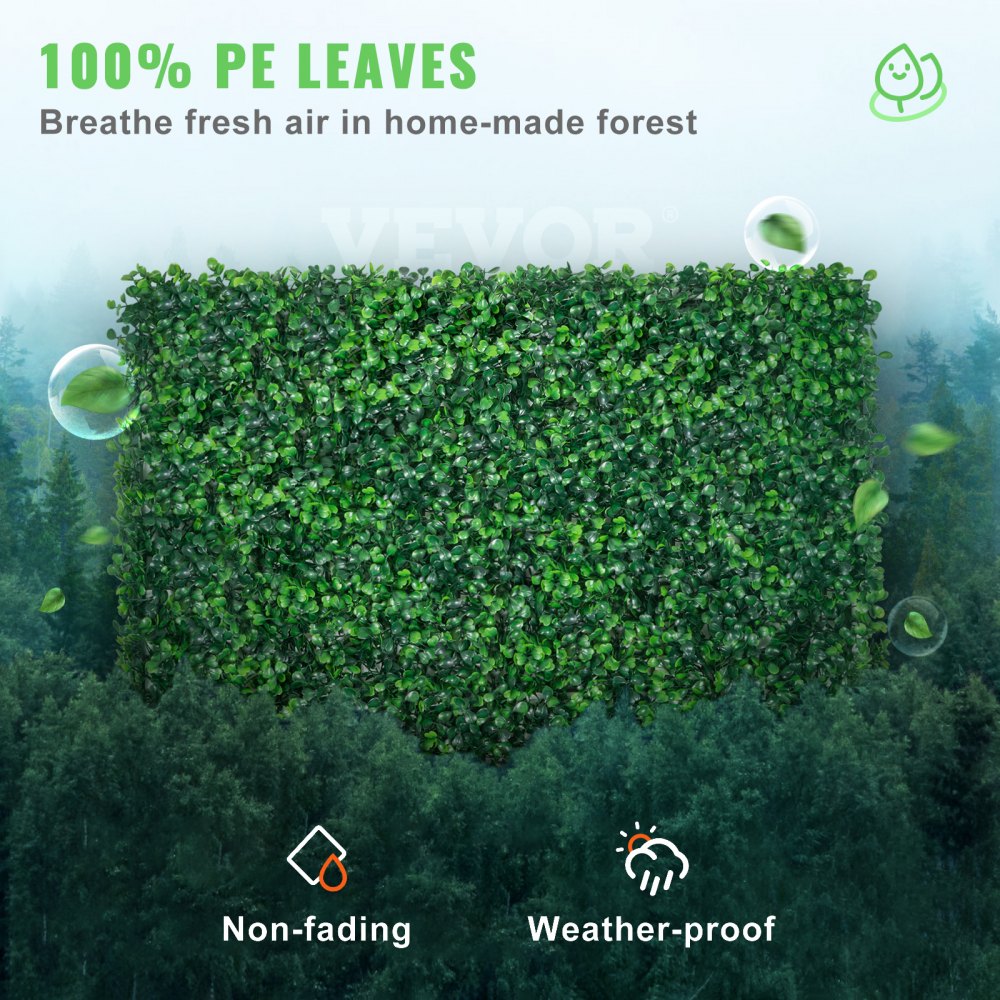 VEVOR Artificial Boxwood Panel UV 24pcs Boxwood Hedge Wall Panels Artificial Grass Backdrop Wall 24" X 16" 4 cm Green