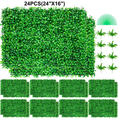 VEVOR Artificial Boxwood Panel UV 24pcs Boxwood Hedge Wall Panels Artificial Grass Backdrop Wall 24" X 16" 4 cm Green