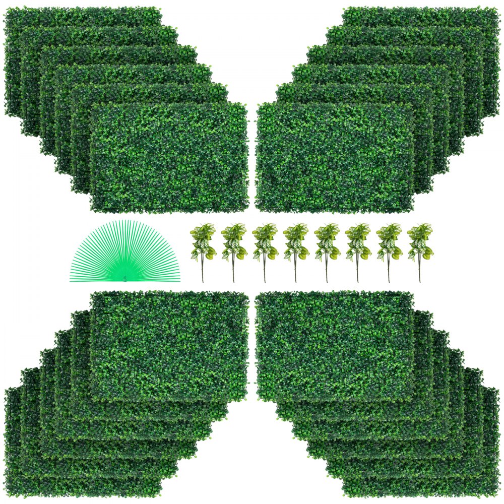 VEVOR Artificial Boxwood Panel UV 24pcs Boxwood Hedge Wall Panels Artificial Grass Backdrop Wall 24" X 16" 4 cm Green