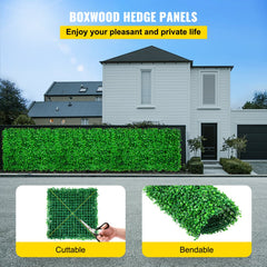 VEVOR Artificial Boxwood Panel UV 48pcs Boxwood Hedge Wall Panels Artificial Grass Backdrop Wall 10X10" 4cm Green Grass