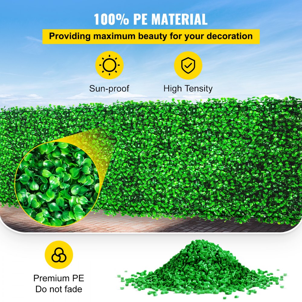 VEVOR Artificial Boxwood Panel UV 48pcs Boxwood Hedge Wall Panels Artificial Grass Backdrop Wall 10X10" 4cm Green Grass
