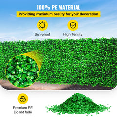 VEVOR Artificial Boxwood Panel UV 48pcs Boxwood Hedge Wall Panels Artificial Grass Backdrop Wall 10X10" 4cm Green Grass