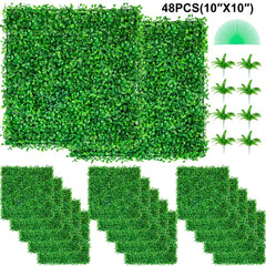 VEVOR Artificial Boxwood Panel UV 48pcs Boxwood Hedge Wall Panels Artificial Grass Backdrop Wall 10X10" 4cm Green Grass