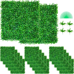 VEVOR Artificial Boxwood Panel UV 48pcs Boxwood Hedge Wall Panels Artificial Grass Backdrop Wall 10X10" 4cm Green Grass