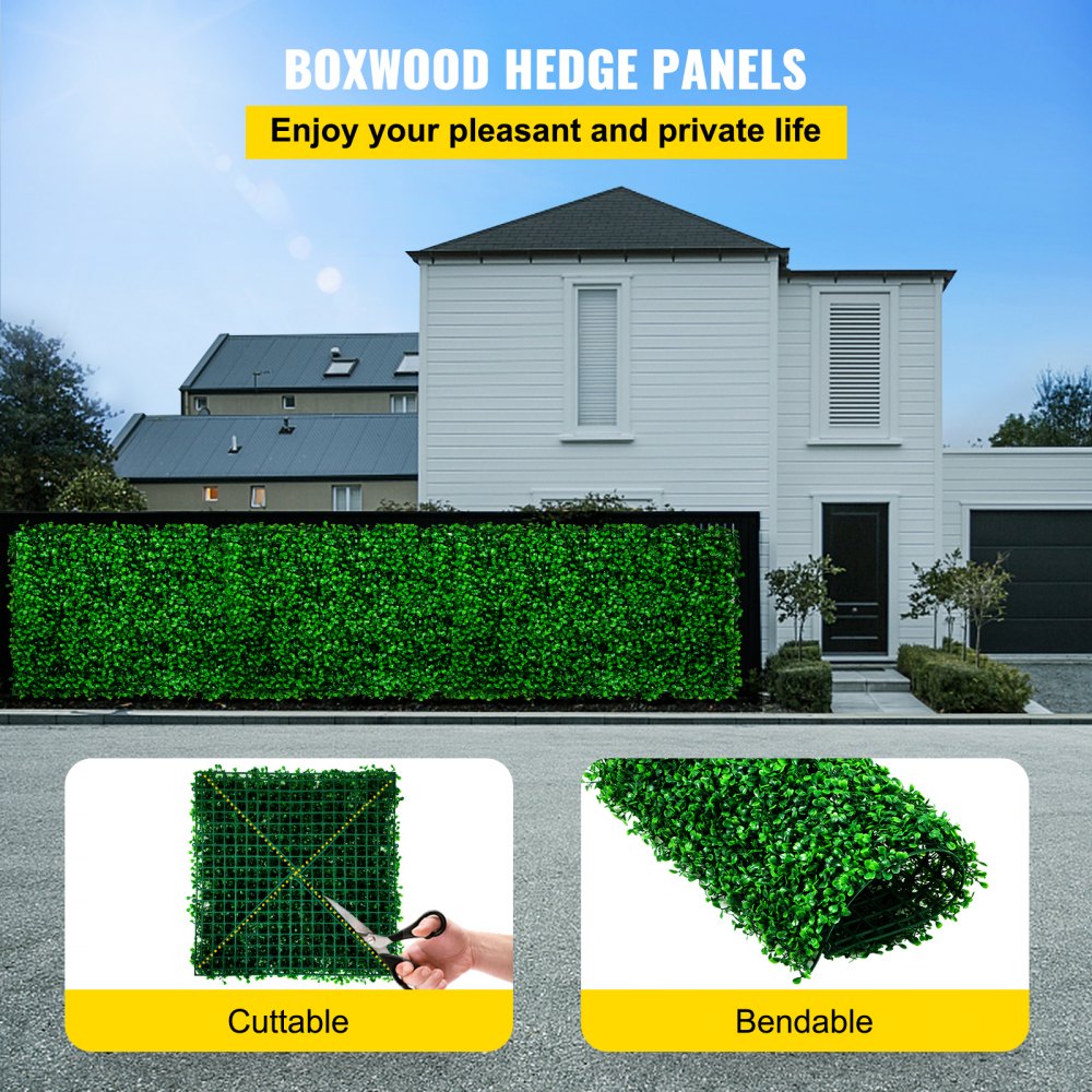 VEVOR Artificial Boxwood Panel UV 6pcs Boxwood Hedge Wall Panels, Artificial Grass Backdrop Wall 20" X 20" 4 cm Green