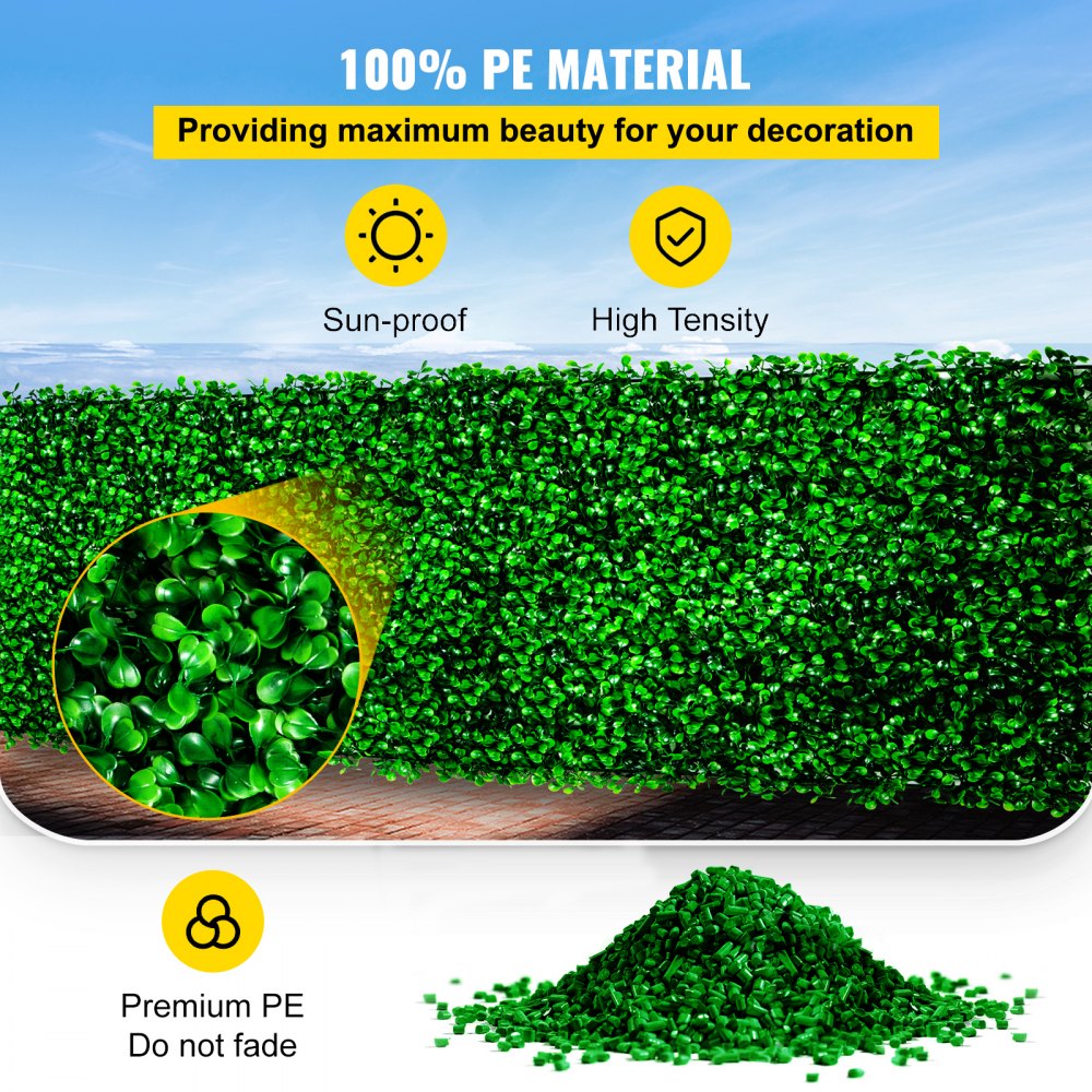 VEVOR Artificial Boxwood Panel UV 6pcs Boxwood Hedge Wall Panels, Artificial Grass Backdrop Wall 20" X 20" 4 cm Green