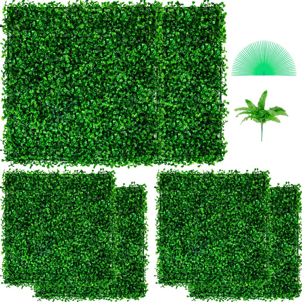 VEVOR Artificial Boxwood Panel UV 6pcs Boxwood Hedge Wall Panels, Artificial Grass Backdrop Wall 20" X 20" 4 cm Green
