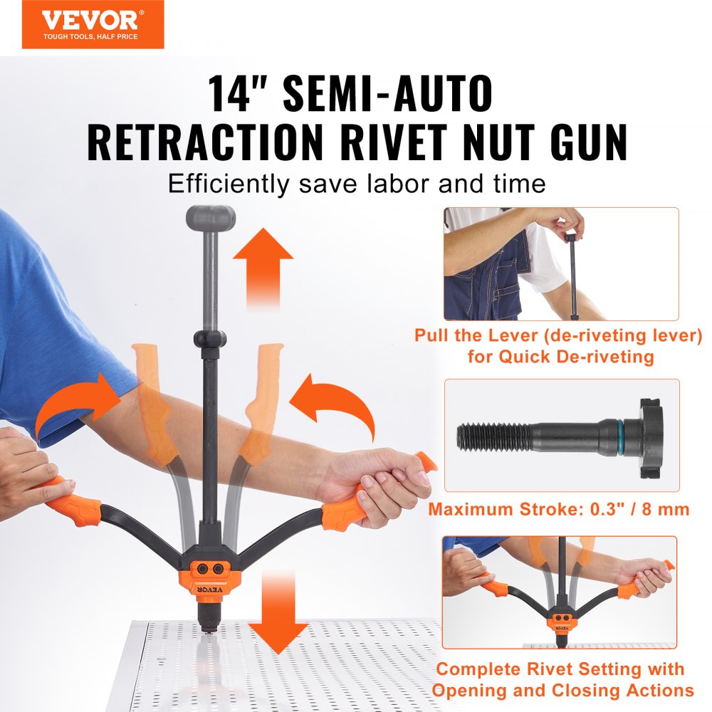 VEVOR Rivet Nut Tool, 14 in Rivnut Tool Kit with 7 PCS Metric and SAE Mandrels, 70 PCS Assorted Rivet Nuts, 10-24