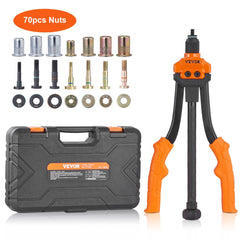 VEVOR Rivet Nut Tool, 14 in Rivnut Tool Kit with 7 PCS Metric and SAE Mandrels, 70 PCS Assorted Rivet Nuts, 10-24