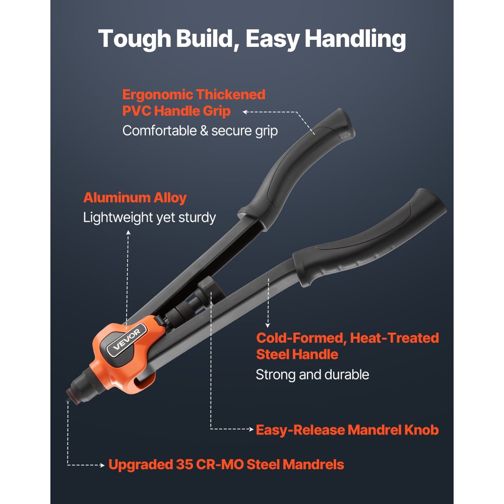 VEVOR Rivet Nut Tool Kit, 17-Inch Rivnut Tool Kit, with 13 Mandrels and 130 Nuts, Metric and SAE Size M3, M4, M5, M6