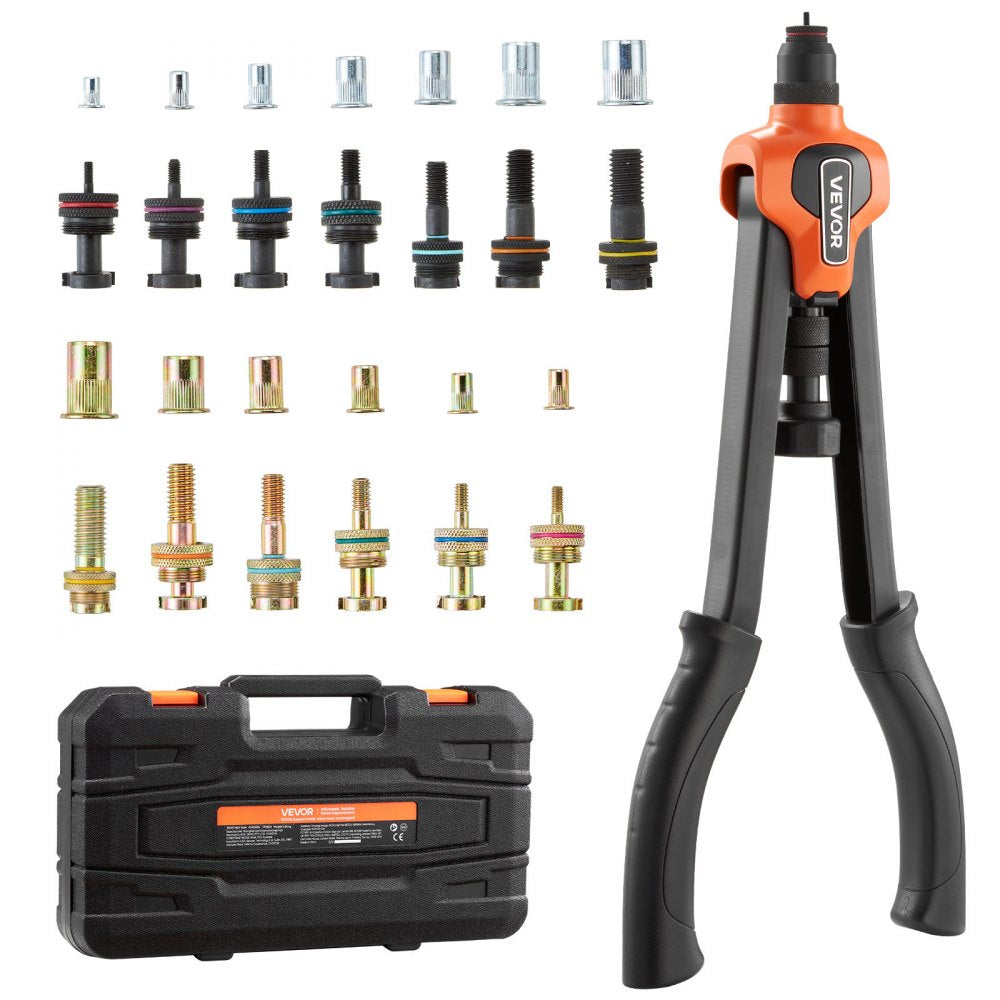 VEVOR Rivet Nut Tool Kit, 17-Inch Rivnut Tool Kit, with 13 Mandrels and 130 Nuts, Metric and SAE Size M3, M4, M5, M6