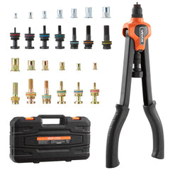 VEVOR Rivet Nut Tool Kit, 17-Inch Rivnut Tool Kit, with 13 Mandrels and 130 Nuts, Metric and SAE Size M3, M4, M5, M6