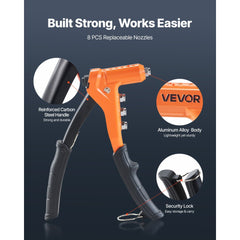 VEVOR Rivet Nut Tool Kit, 9-Inch One-Handed Rivnut Tool Kit, with 8 Mandrels, a Step Drill Bit and 80 Nuts, Metric and
