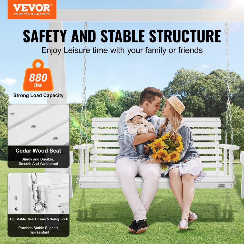 VEVOR Wooden Porch Swing 4.5 ft, Patio bench swing for Courtyard & Garden, Upgraded 880 lbs Strong Load Capacity, Heavy