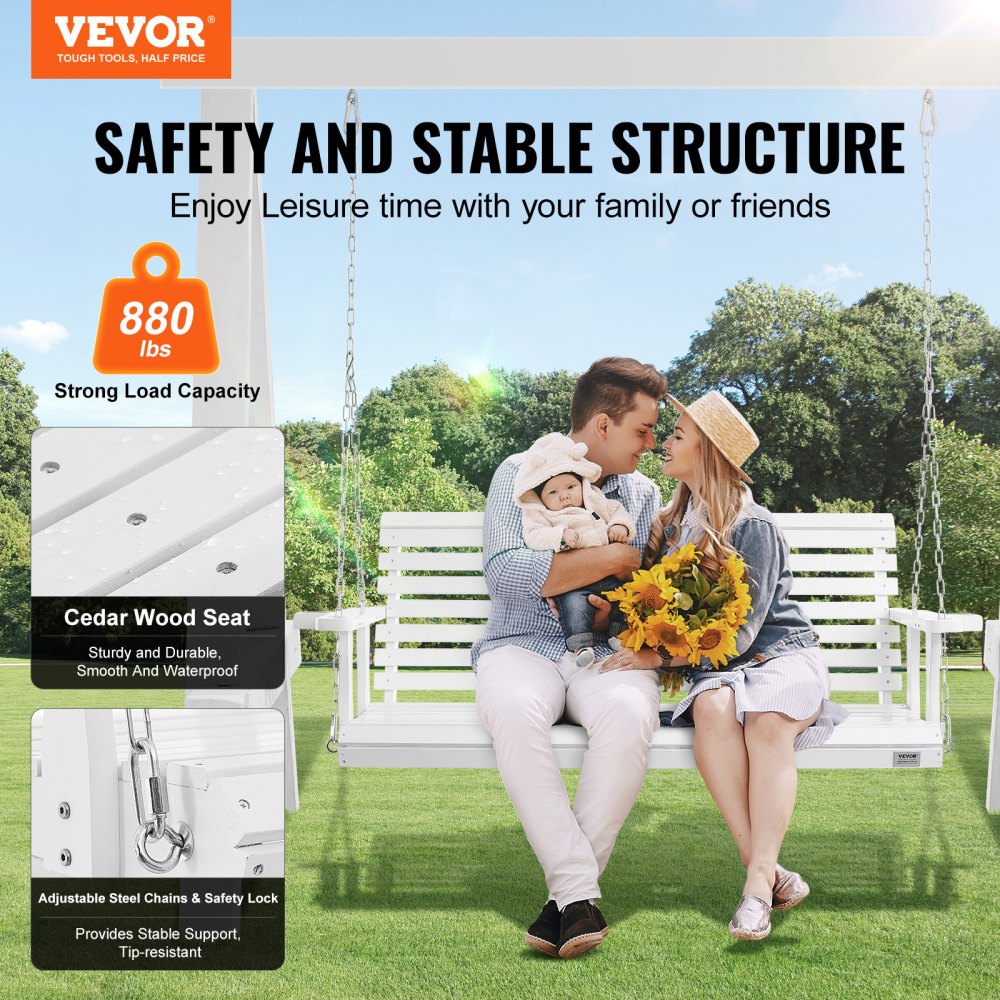 VEVOR Wooden Porch Swing 5.5 ft, Patio bench swing for Courtyard & Garden, Upgraded 880 lbs Strong Load Capacity, Heavy