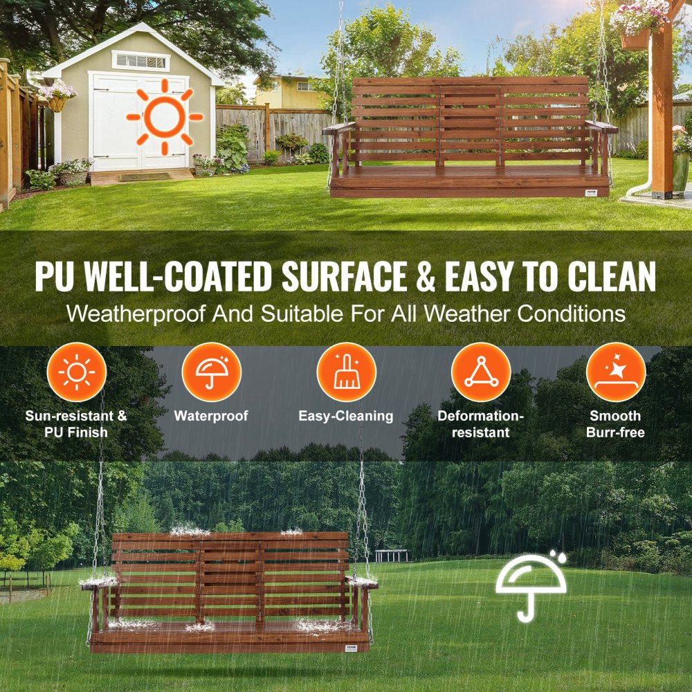 VEVOR Wooden Porch Swing 5 ft, Patio bench swing for Courtyard & Garden, Upgraded 880 lbs Strong Load Capacity, Heavy