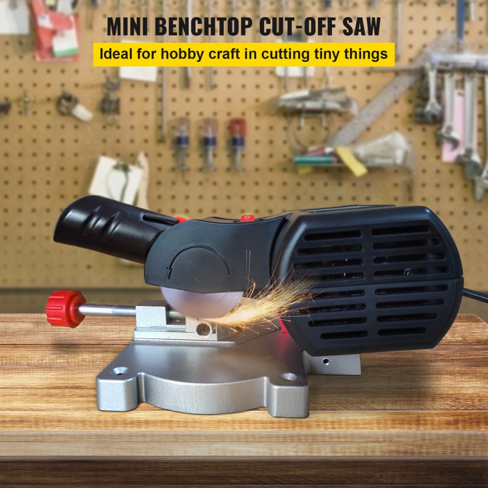 VEVOR Mini Miter Cut-off Chop Saw, Two 2-5/16" Blade of Steel and Resin with 1/2inch Cutting Depth, 0-45° Benchtop