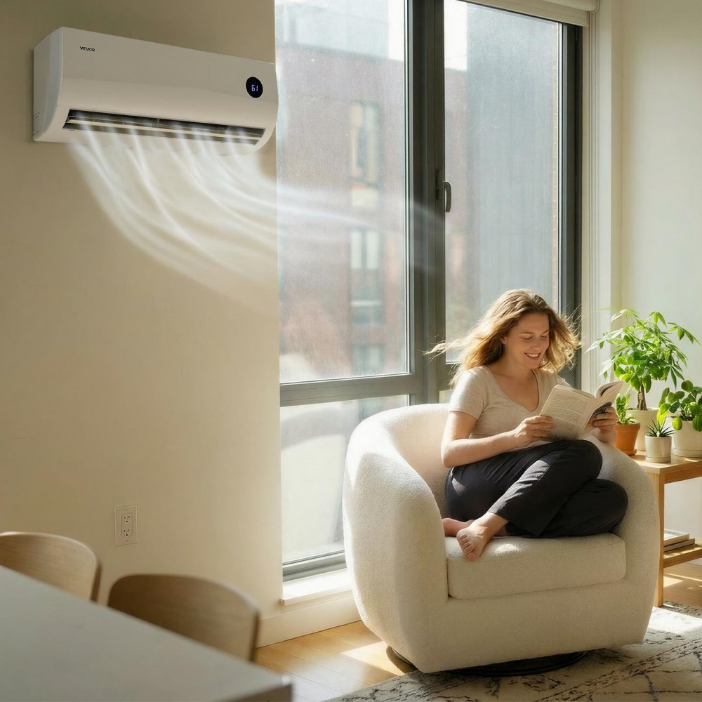 VEVOR Mini Split Air Conditioner, 9000 BTU 115V Fast Cooling & Heating, 19 SEER2 High Efficiency Energy Saving, Quiet