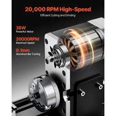 VEVOR Didactical Mini Metal Lathe Machine, 2.76 x 5.12 in, 36W Power Metal Lathe, 20,000 RPM Speed, with 3-jaw Chuck