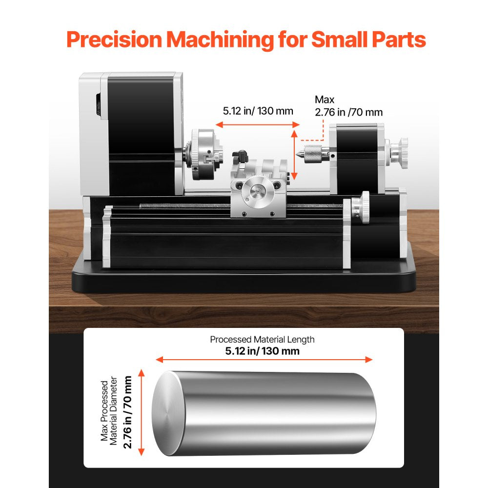 VEVOR Didactical Mini Metal Lathe Machine, 2.76 x 5.12 in, 36W Power Metal Lathe, 20,000 RPM Speed, with 3-jaw Chuck