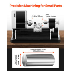 VEVOR Didactical Mini Metal Lathe Machine, 2.76 x 5.12 in, 36W Power Metal Lathe, 20,000 RPM Speed, with 3-jaw Chuck