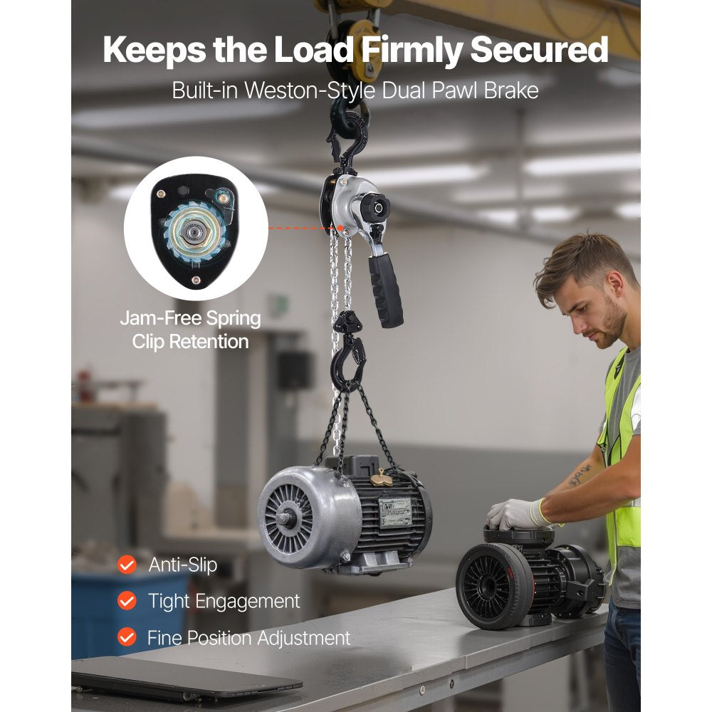 VEVOR Manual Lever Chain Hoist, 1/2T 1100LBS Capacity Heavy Duty Come Along, 20FT Lift G80 Alloy Steel Chain With Dual