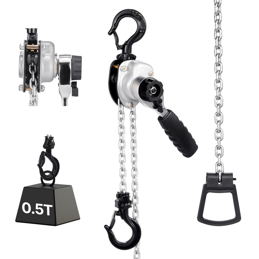 VEVOR Manual Lever Chain Hoist, 1/2T 1100LBS Capacity Heavy Duty Come Along, 20FT Lift G80 Alloy Steel Chain With Dual