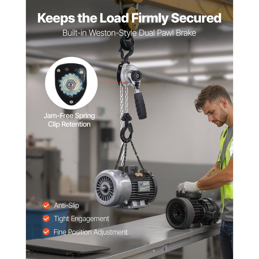 VEVOR Manual Lever Chain Hoist, 1/2T 1100LBS Capacity Heavy Duty Come Along, 5FT Lift G80 Alloy Steel Chain With Dual